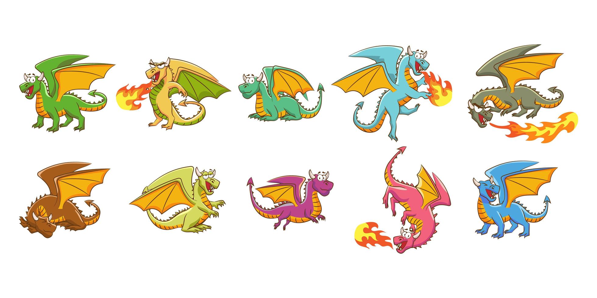 conjunto de dibujos animados de dragón vector