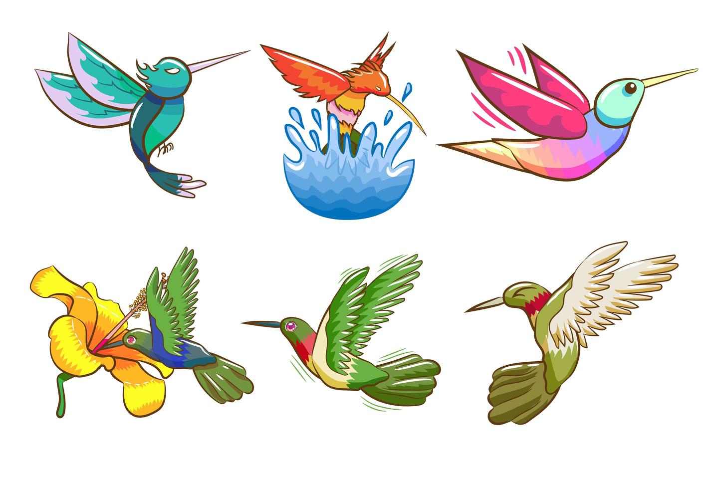 conjunto de colibrí de dibujos animados vector