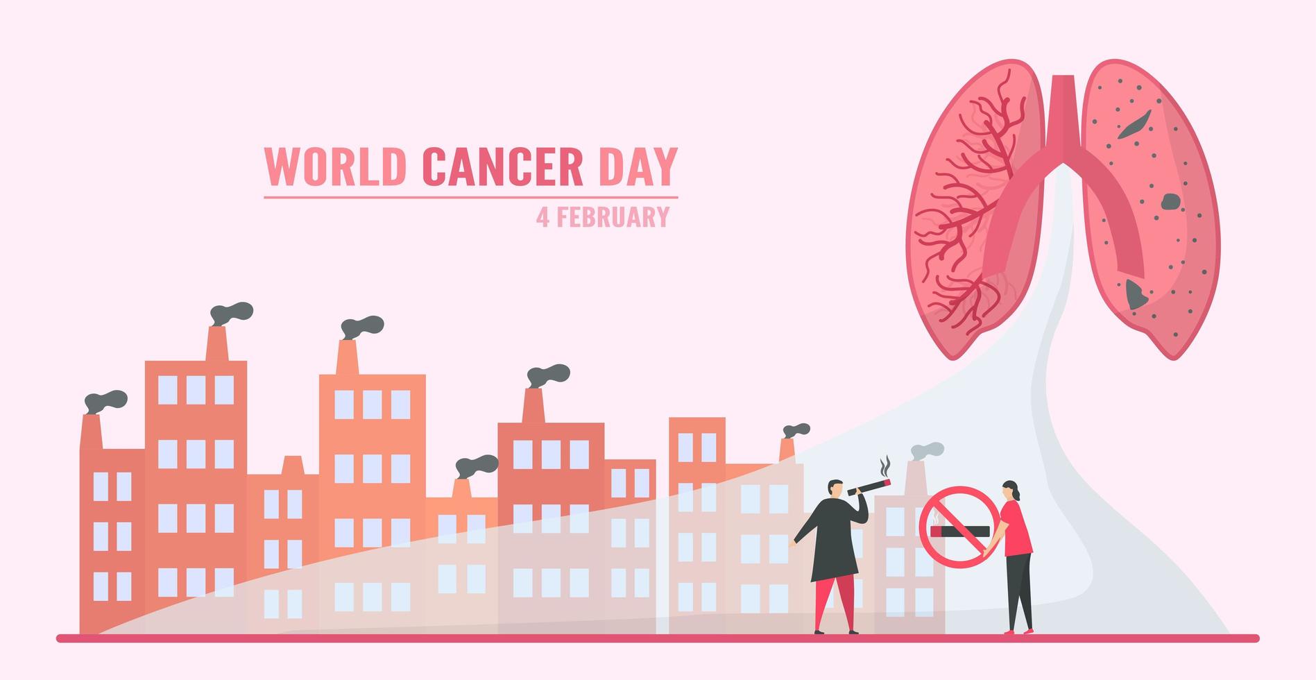 Día mundial del cáncer cáncer de pulmón por fumar vector