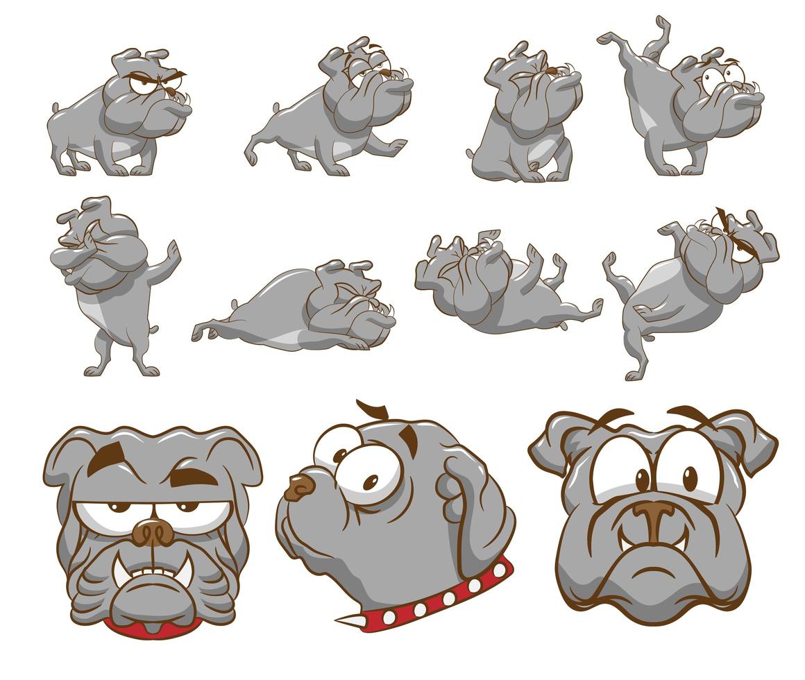 conjunto de bulldog de dibujos animados vector