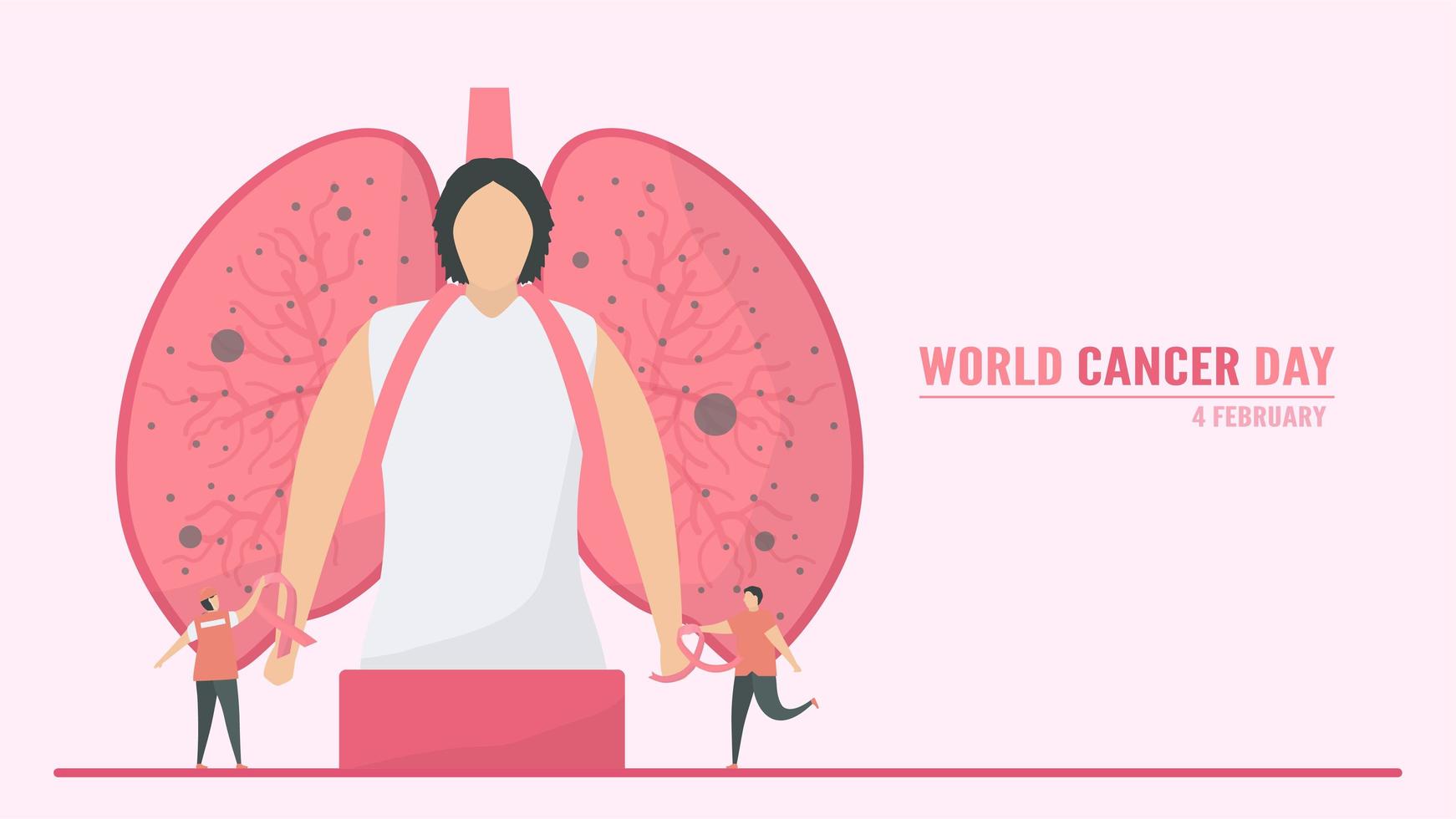 Día mundial del cáncer con una persona que lleva los pulmones como mochila vector