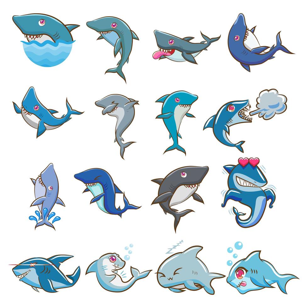 conjunto de tiburones de dibujos animados 941304 Vector en Vecteezy