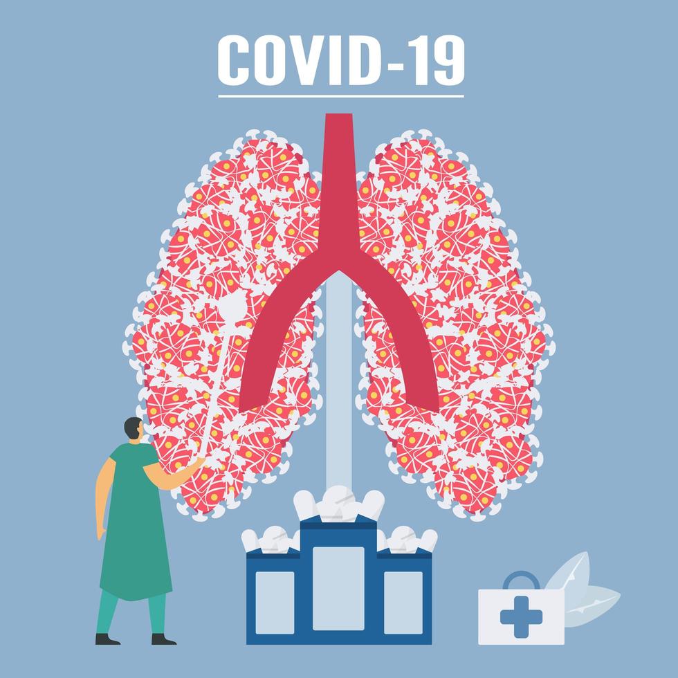 covid-19 dentro de un par de pulmones gigantes vector