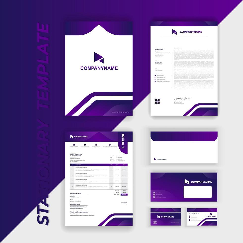 Branding Identity Set with Purple Rounded Angle Accents vector