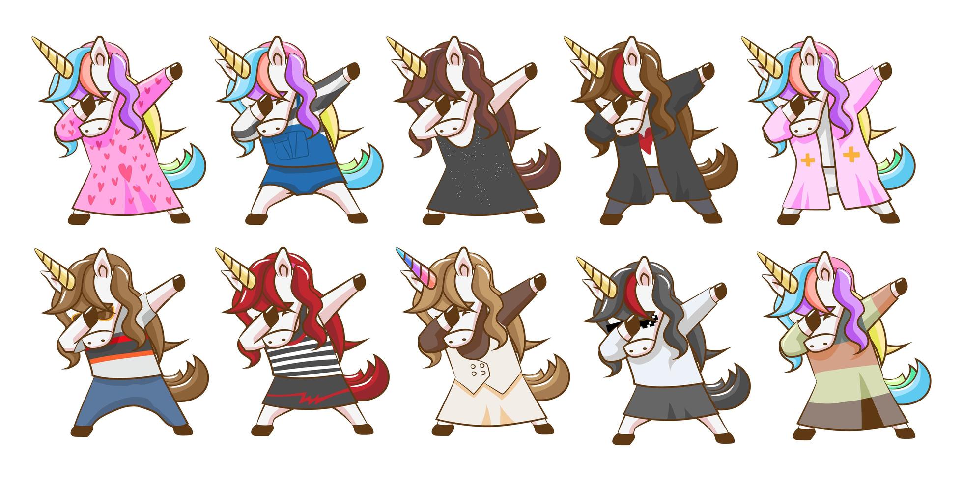 Cartoon Dabbing Unicorns Set  vector