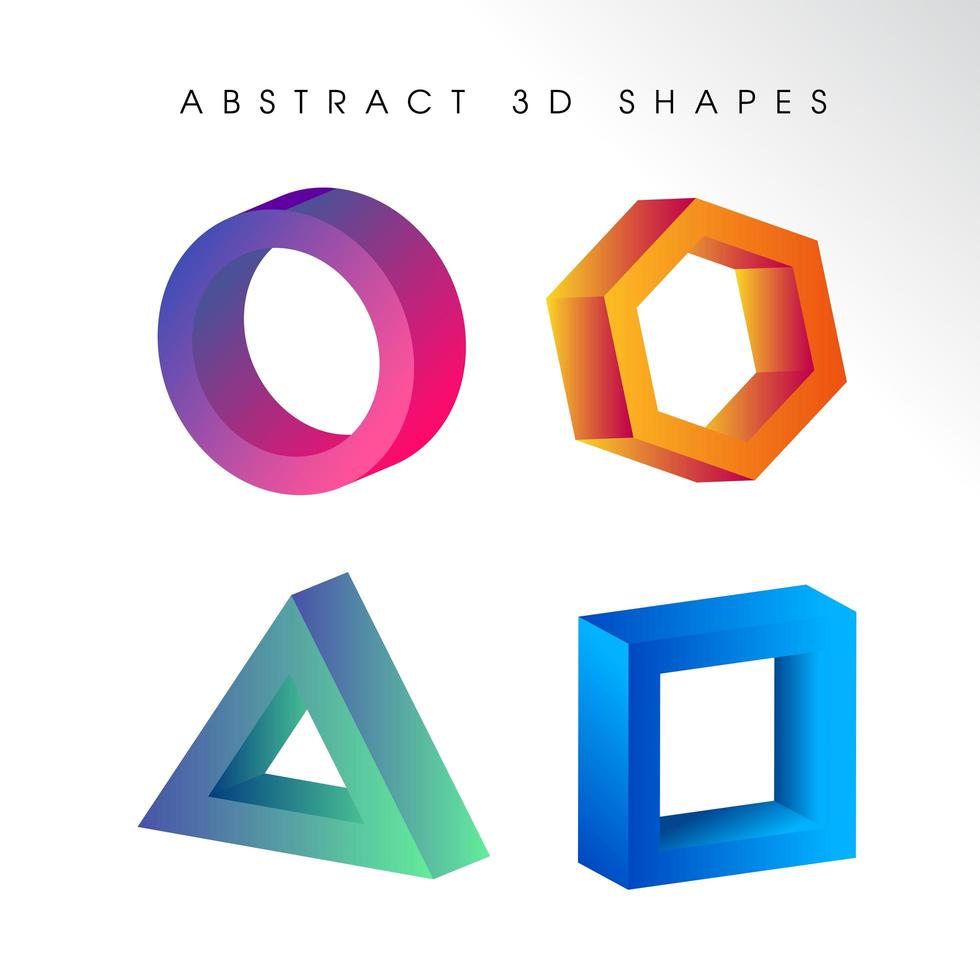 Geometric Gradient 3D Shape Set vector