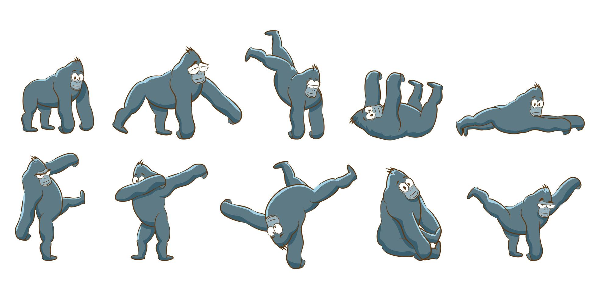 Set of Cartoon Gorillas  vector