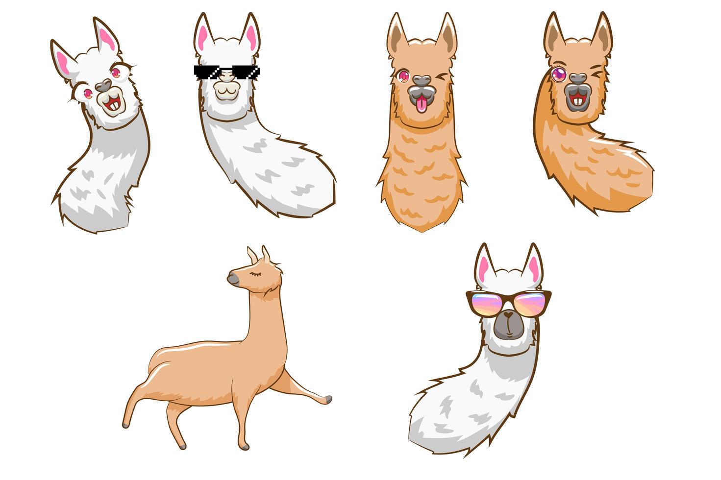 llama Cartoon Set  vector