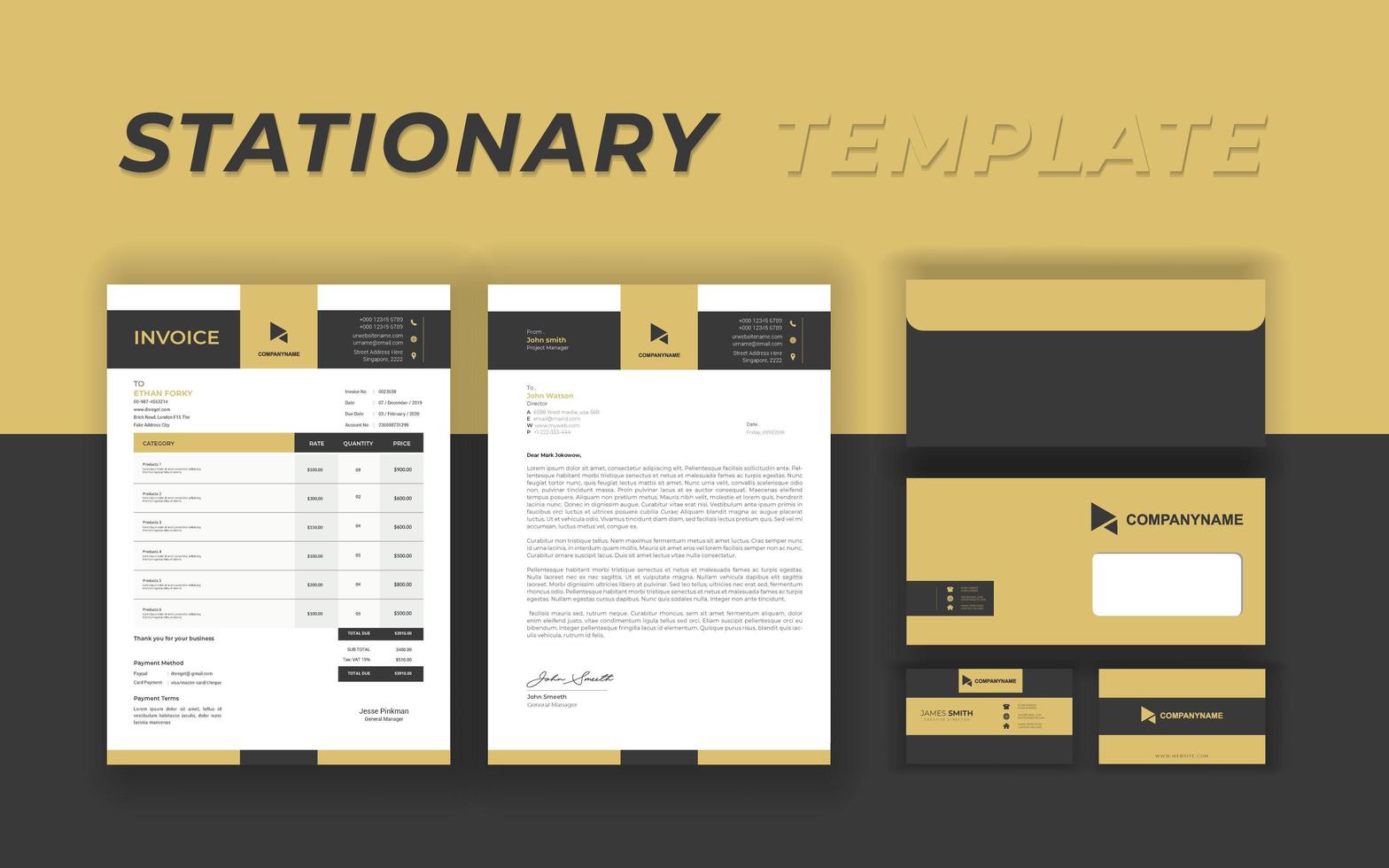 Branding Identity Set with Gold and Gray Bars vector