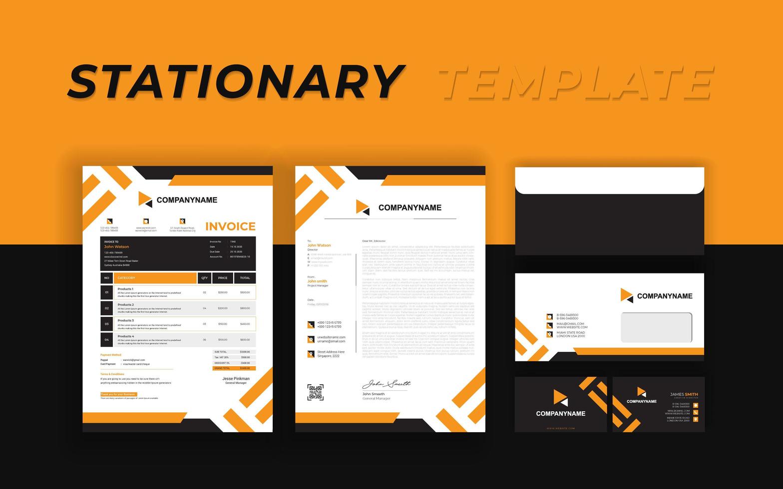 Branding Identity Set with Orange Angled Stripes vector