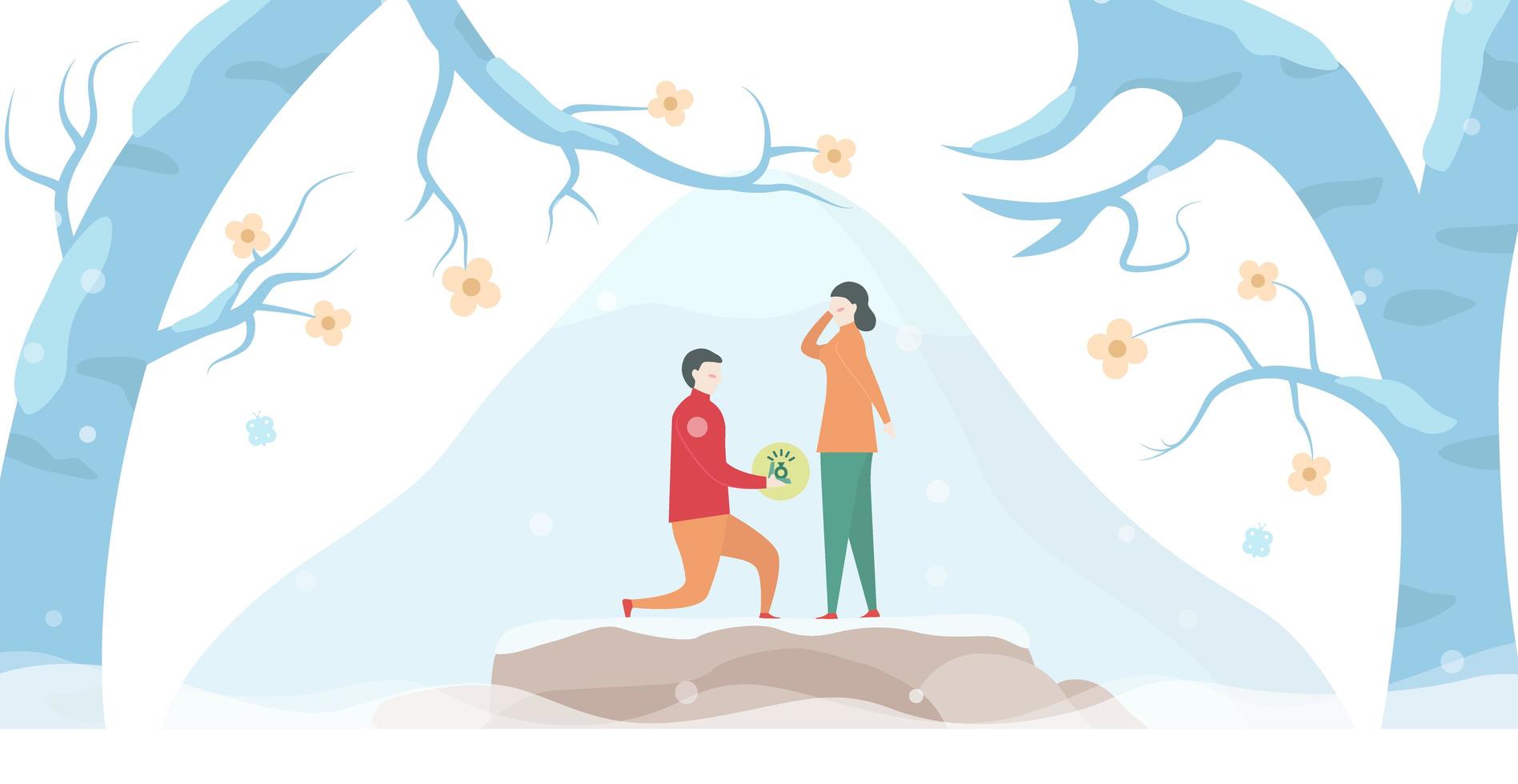 Man Proposing to Woman on Rock in Trees vector