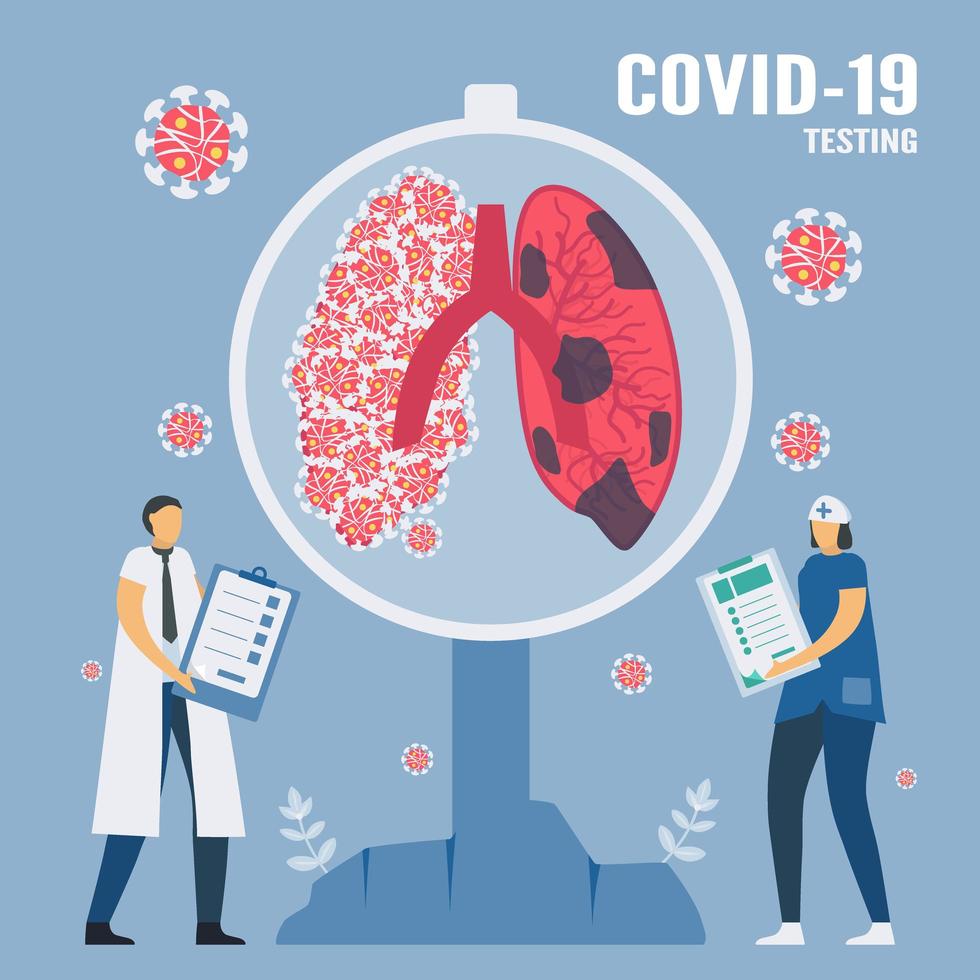 Prueba pulmonar covid-19 con médico y enfermera vector