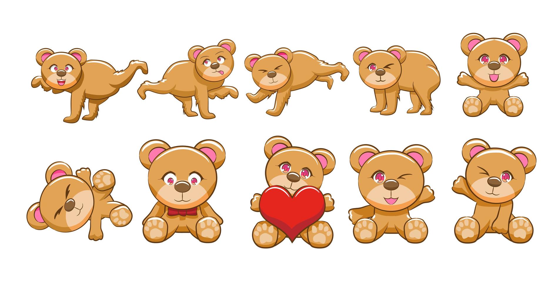 conjunto de oso de peluche de dibujos animados - Descargar Vectores Gratis, Illustrator Graficos, Plantillas Diseño