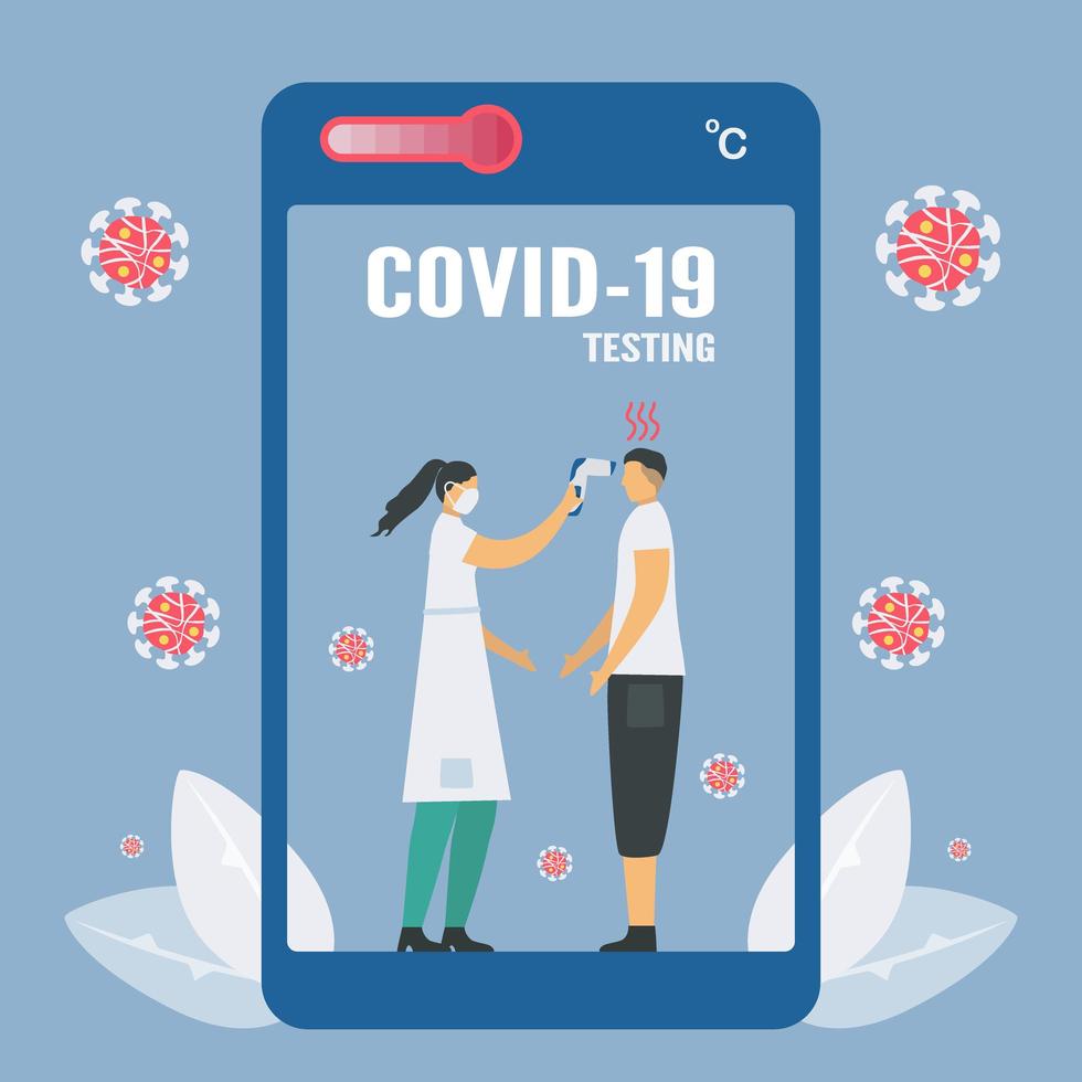 prueba covid-19 en la pantalla del teléfono inteligente vector