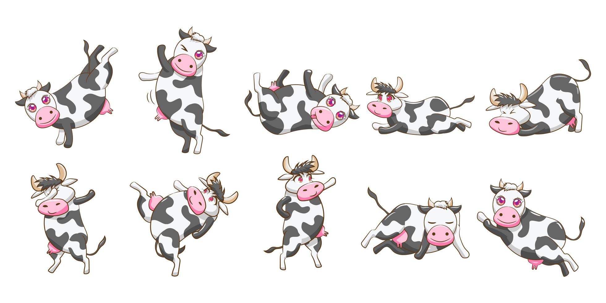 conjunto de vaca tonta de dibujos animados vector