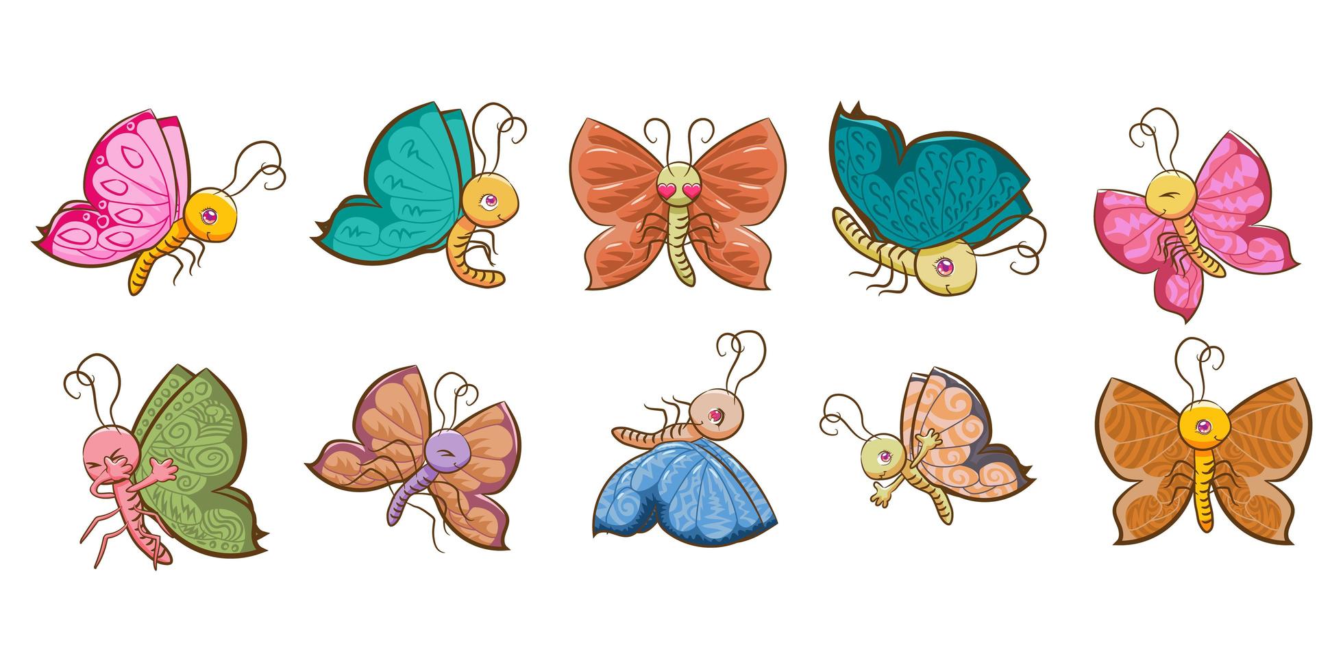 conjunto de mariposa de dibujos animados vector