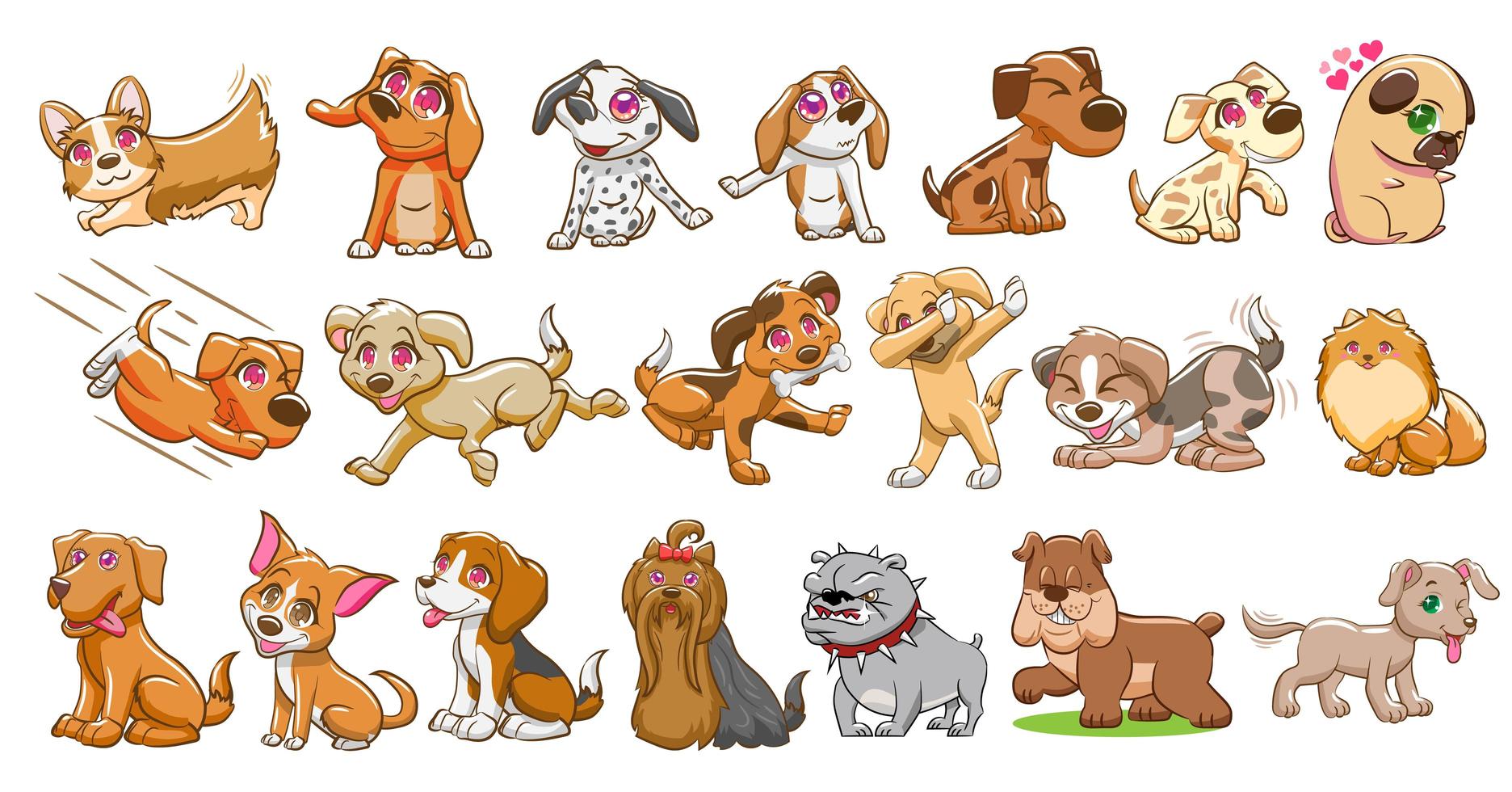 conjunto de dibujos animados de perro vector