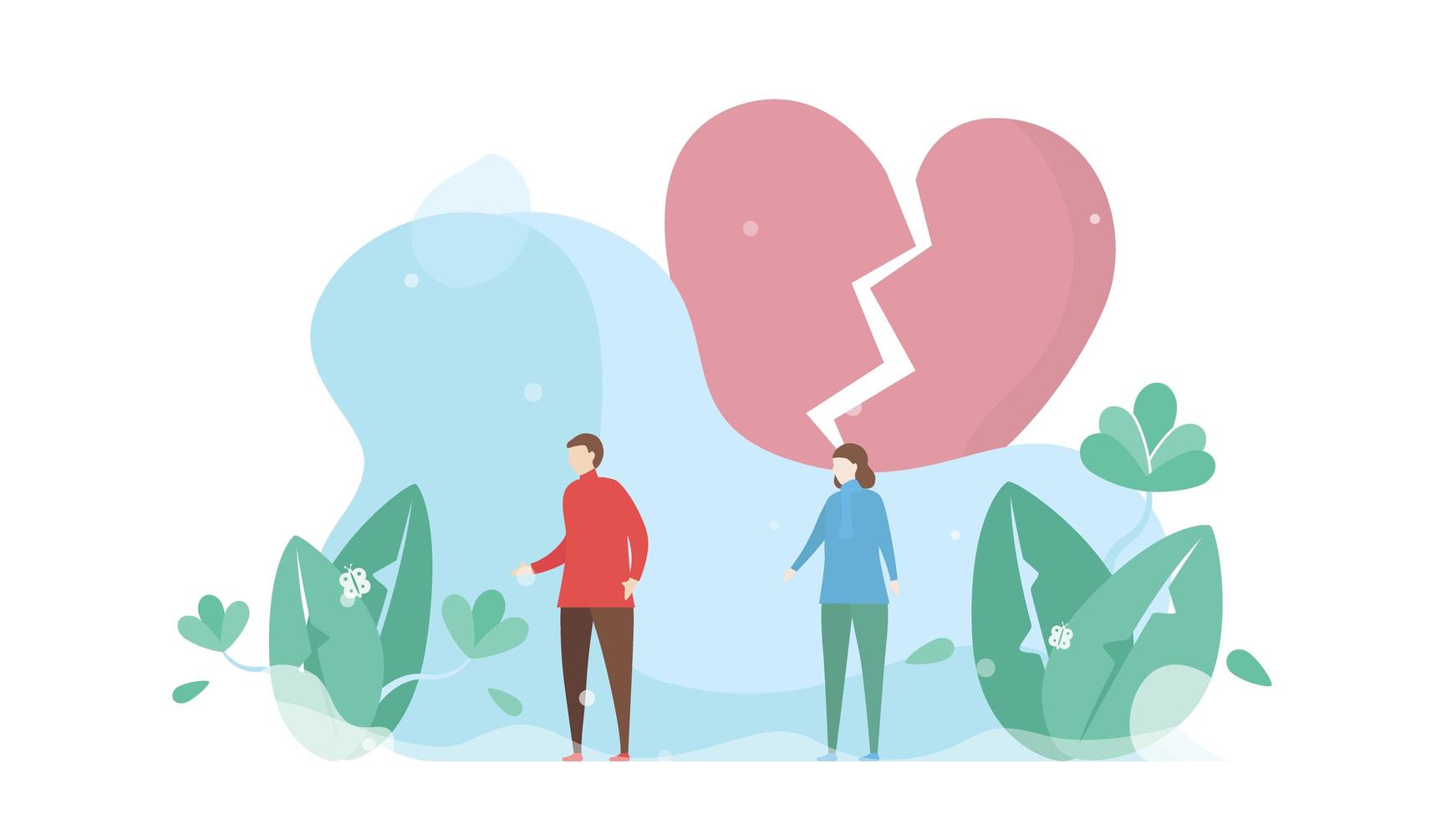 Big, Pink, Broken Heart Behind Couple vector