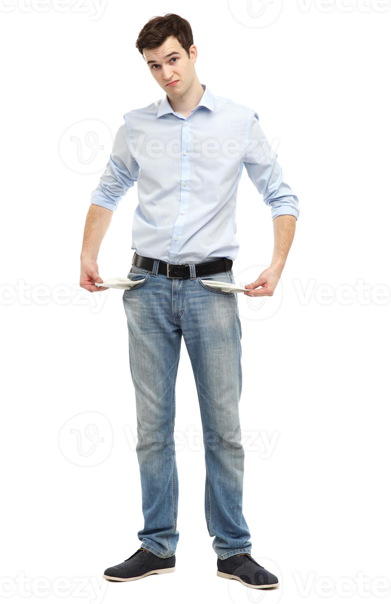 Man showing empty pockets 941972 stock photo at vecteezy