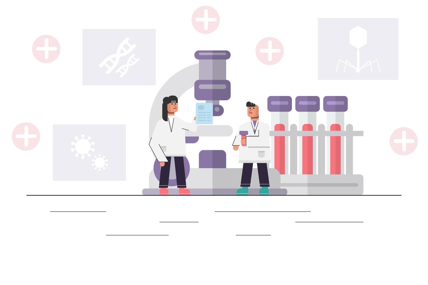 científico médico que trabaja con microscopio grande vector