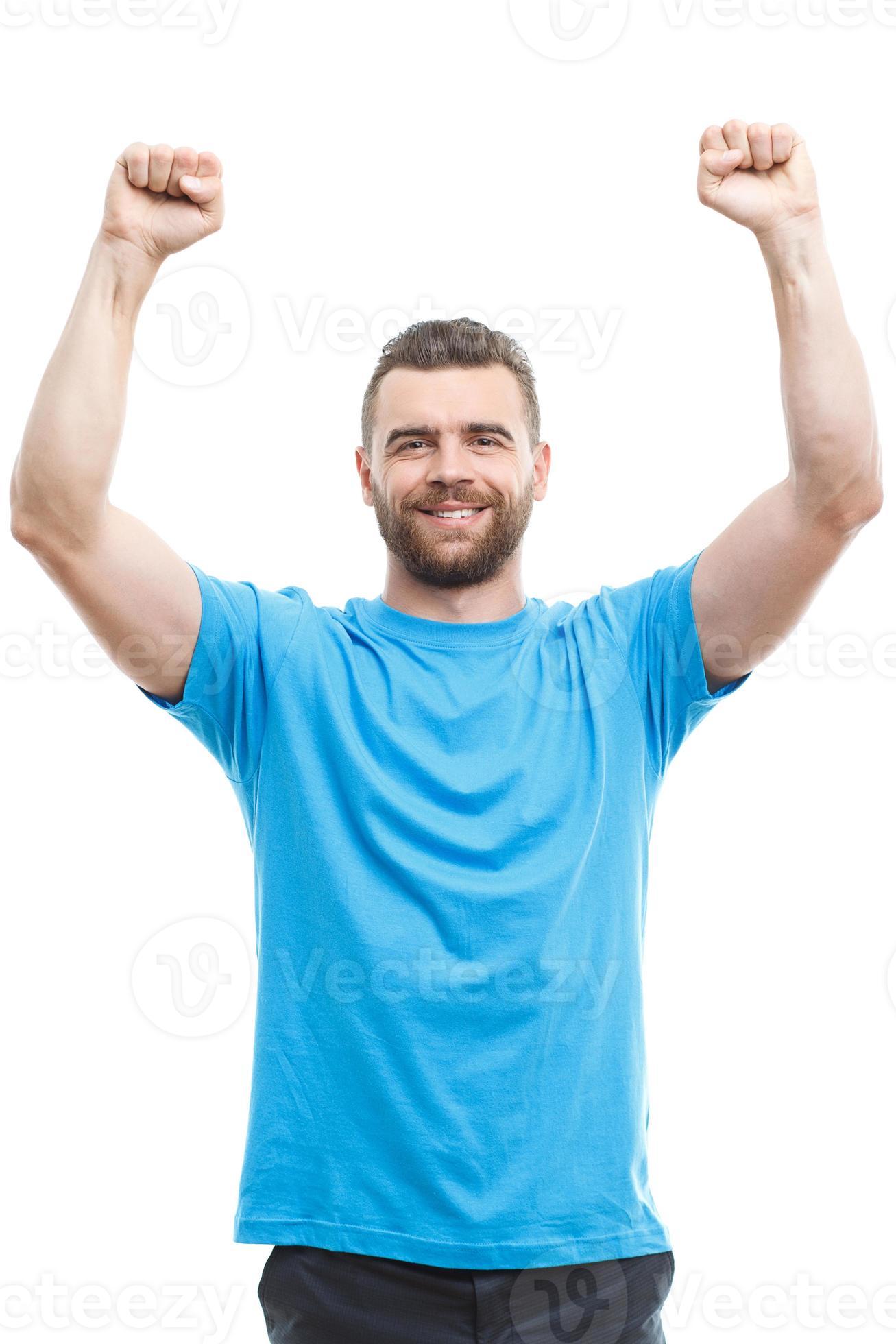 Cheering man with raised arms 944505 Stock Photo at Vecteezy