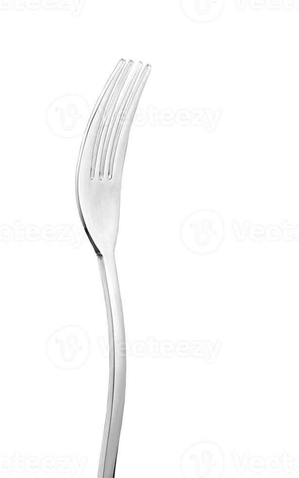 Stainless fork on White background with copy space. photo