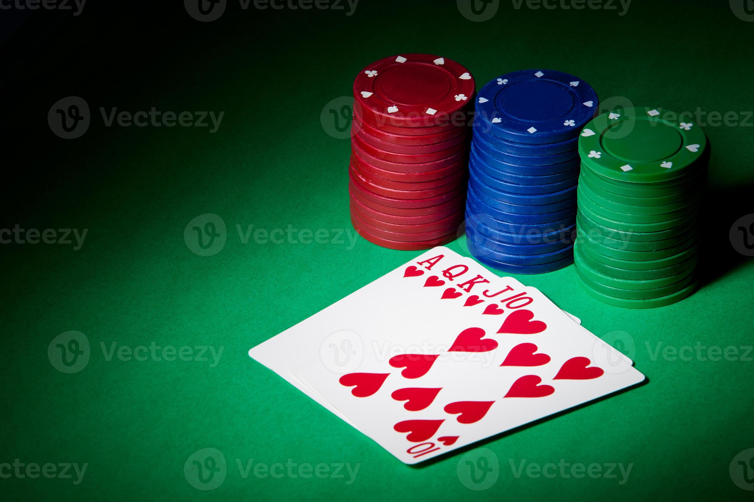 Poker Chips, Royal Flush, and Copy Space photo
