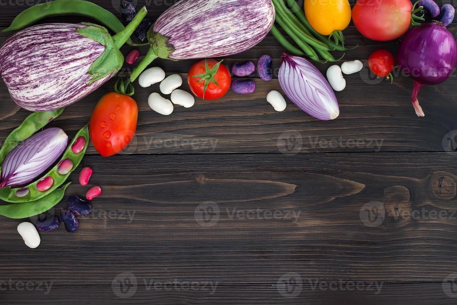 Farmers market vegetable from above, copy space. Healthy eating background. photo