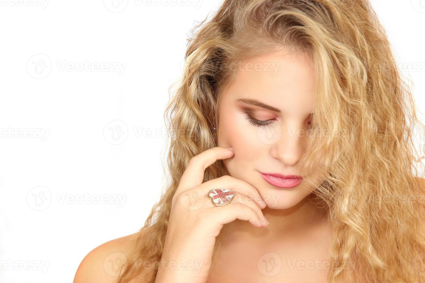 horizontal portrait of the girl on a white background photo