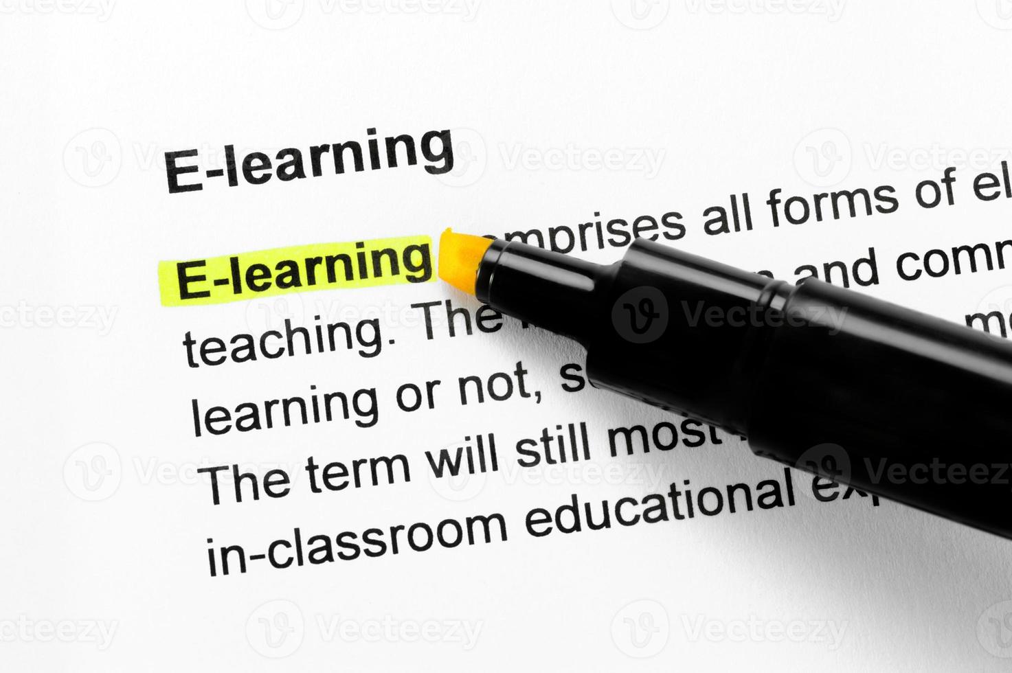 E-learning text highlighted in yellow photo
