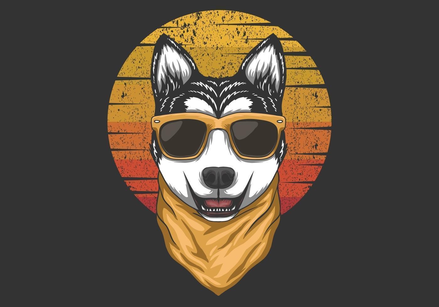 Husky Sunset Retro Illustration vector