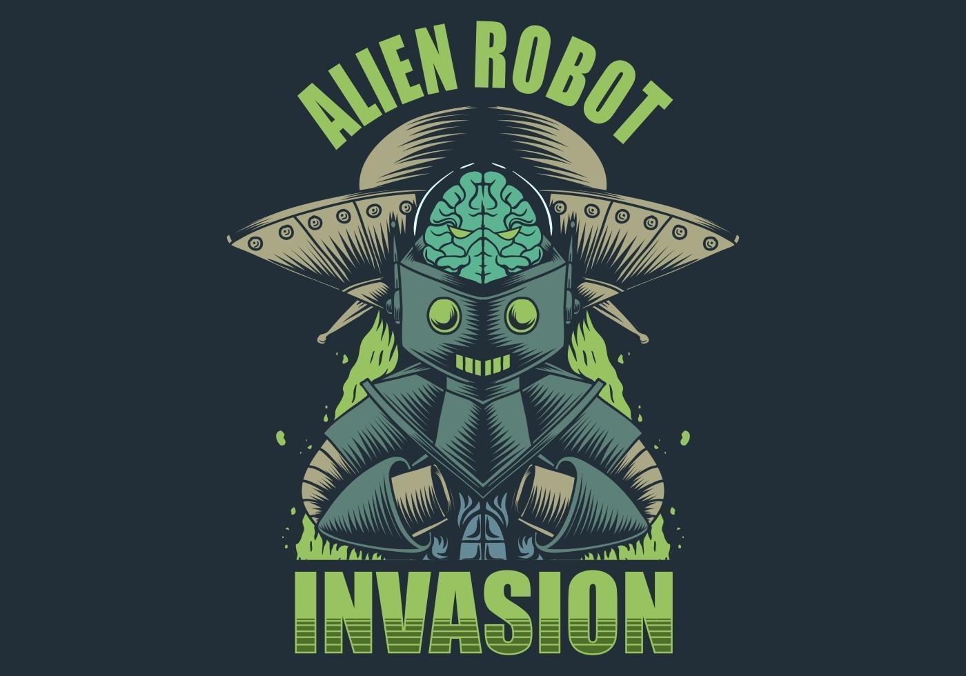 Ilustración de invasión de robot alienígena vector