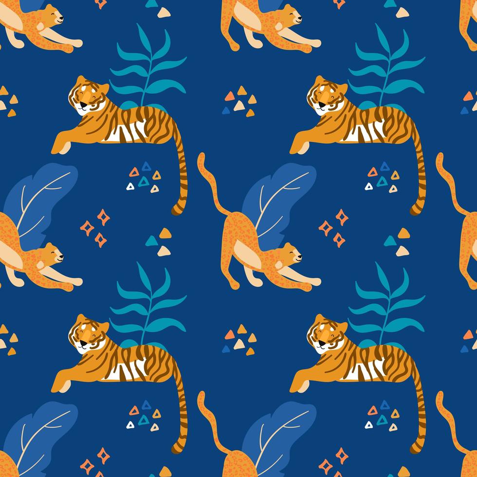 Tigers and Cheetahs Wild Cats Seamless Pattern vector