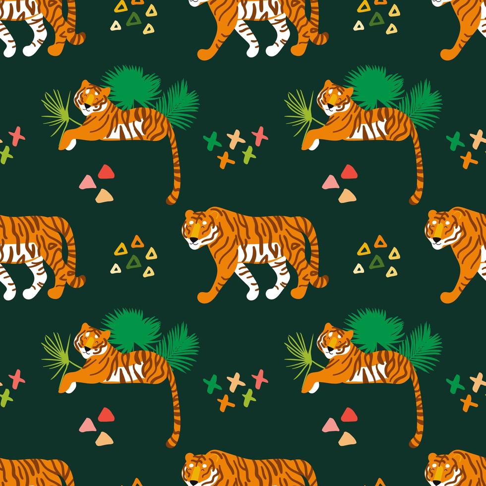 Tigers Wild Cats Seamless Pattern vector