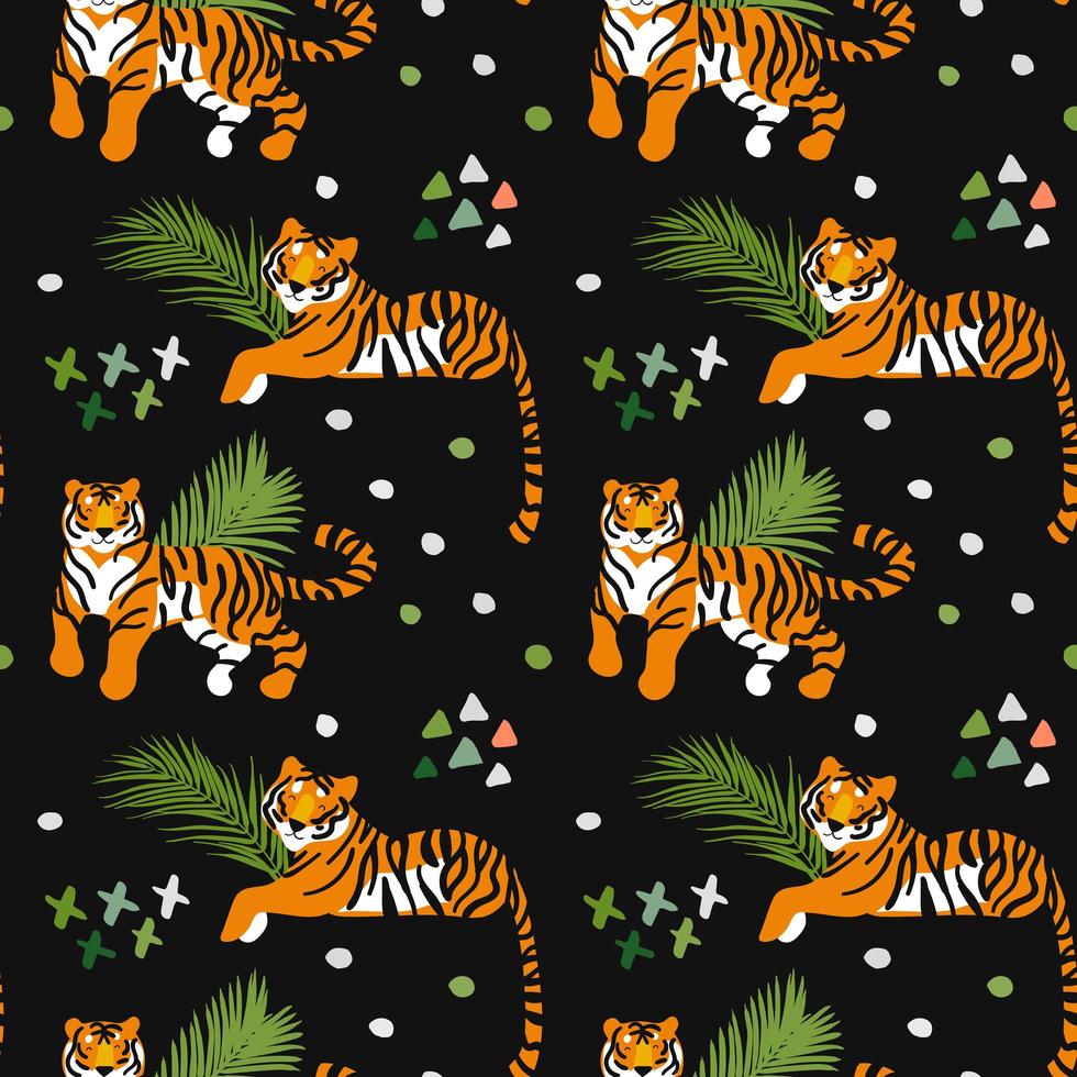 Tigers Seamless Pattern on Black  vector