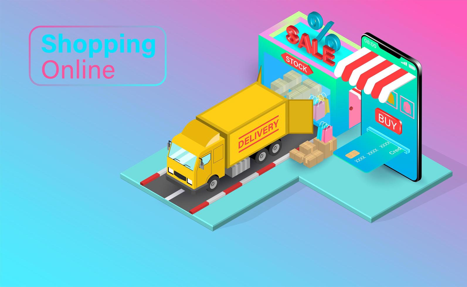 Online Shopping with Truck Delivery vector