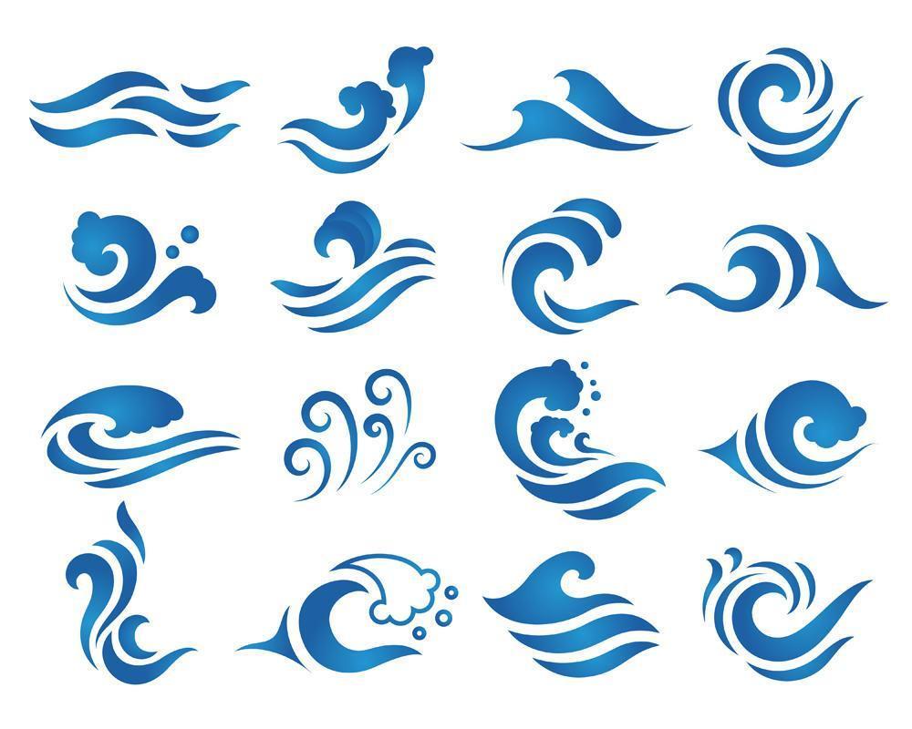 Blue water wave logo set vector