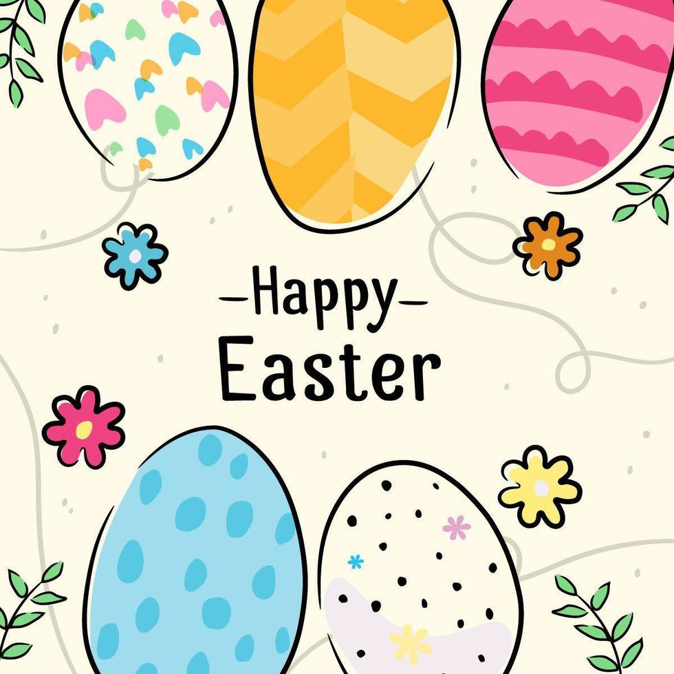 Cute Hand Drawn Happy Easter Poster vector