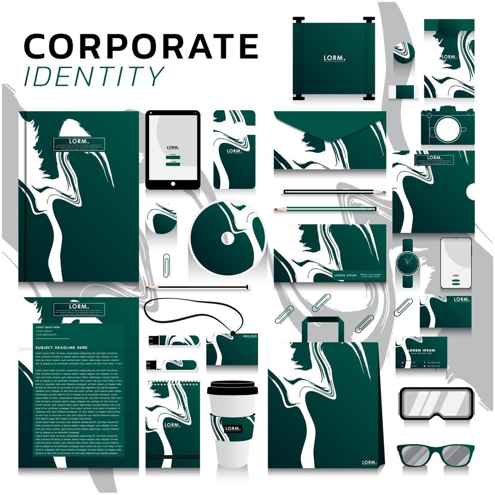 Corporate identity set in with brush stroke design on green vector