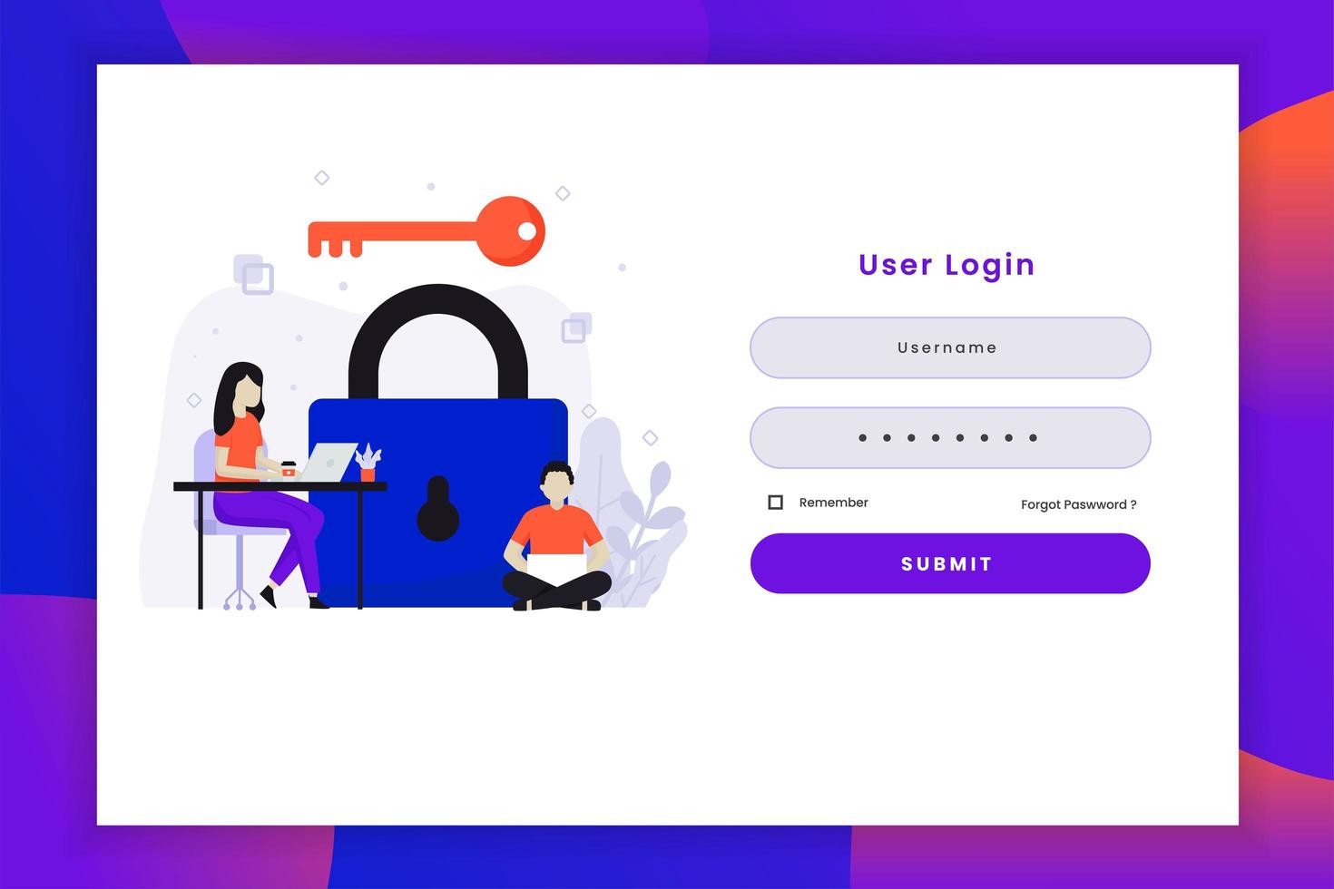 User login illustration with key vector