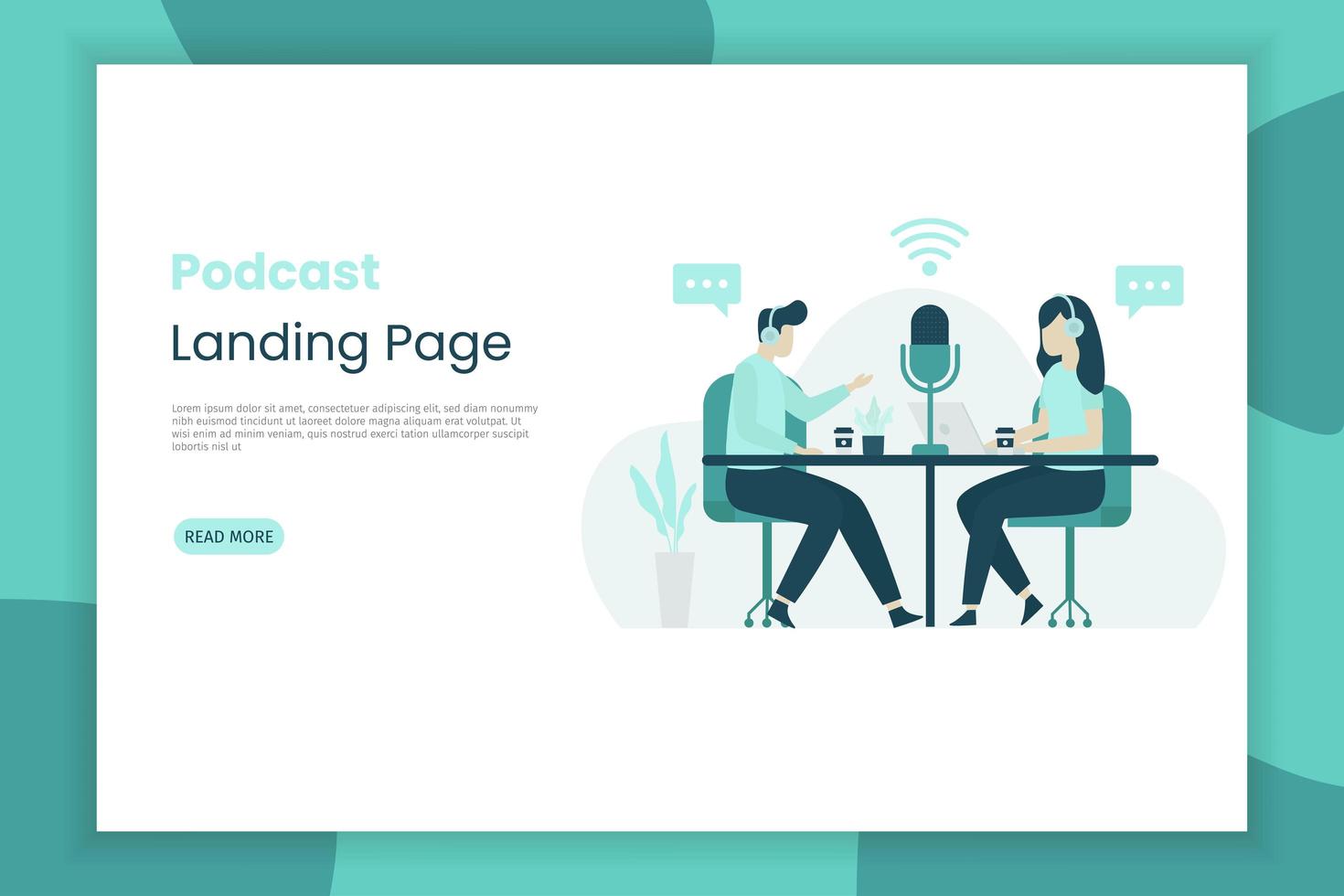Girl and boy talking for a podcast broadcast vector