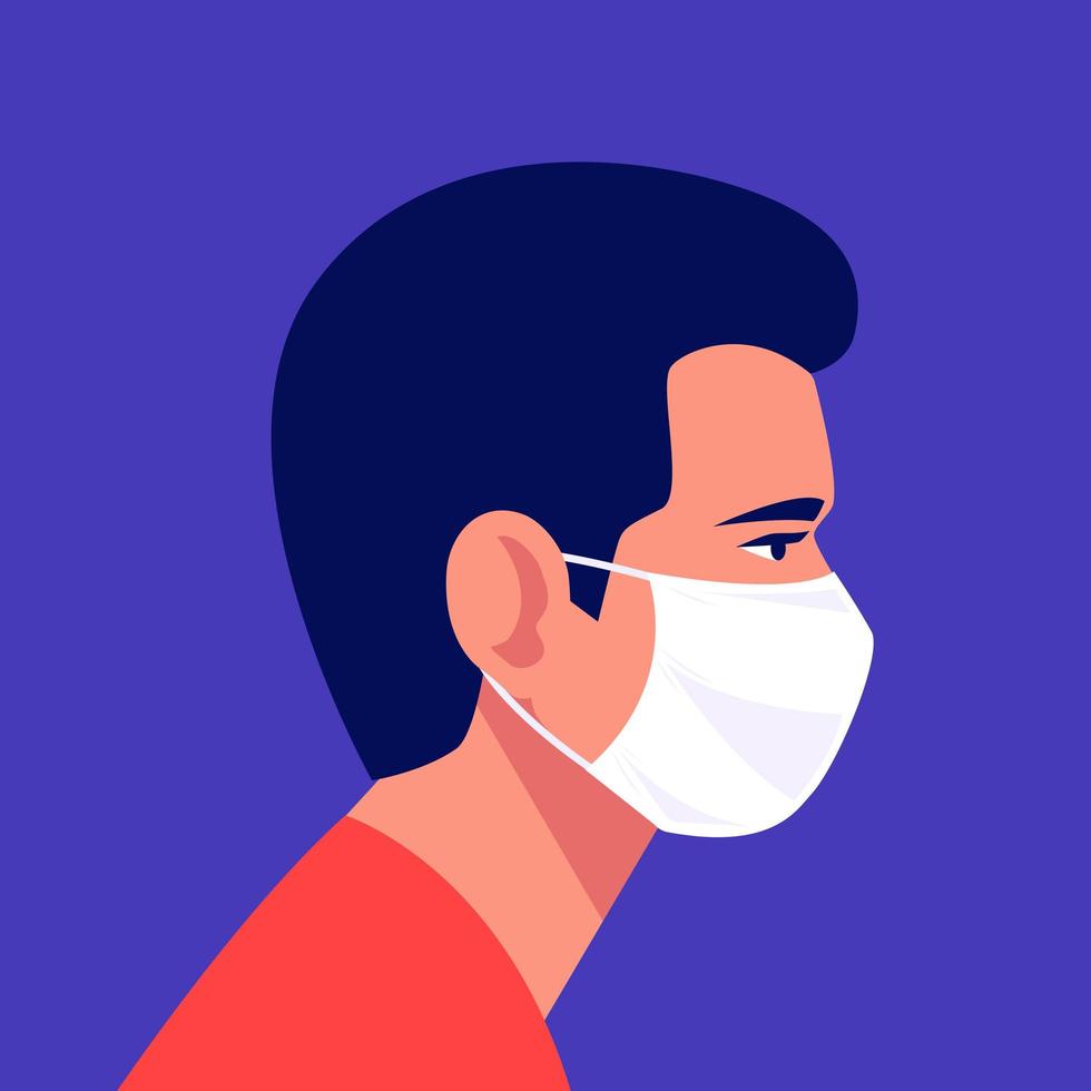 hombre con mascarilla médica desechable vector