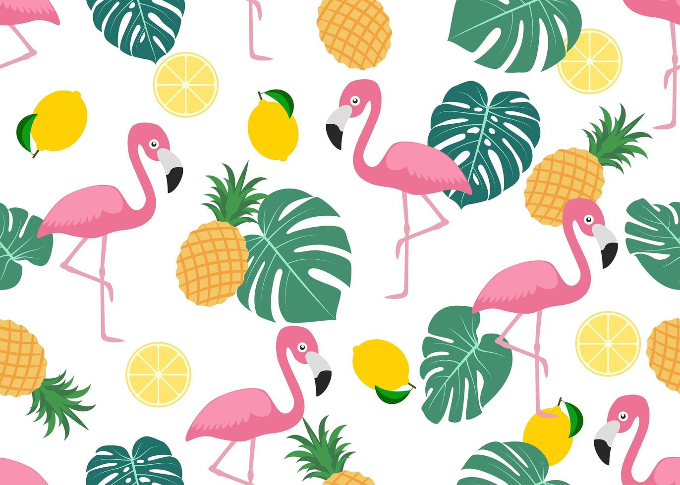 Seamless pattern of flamingo with tropical leaves vector