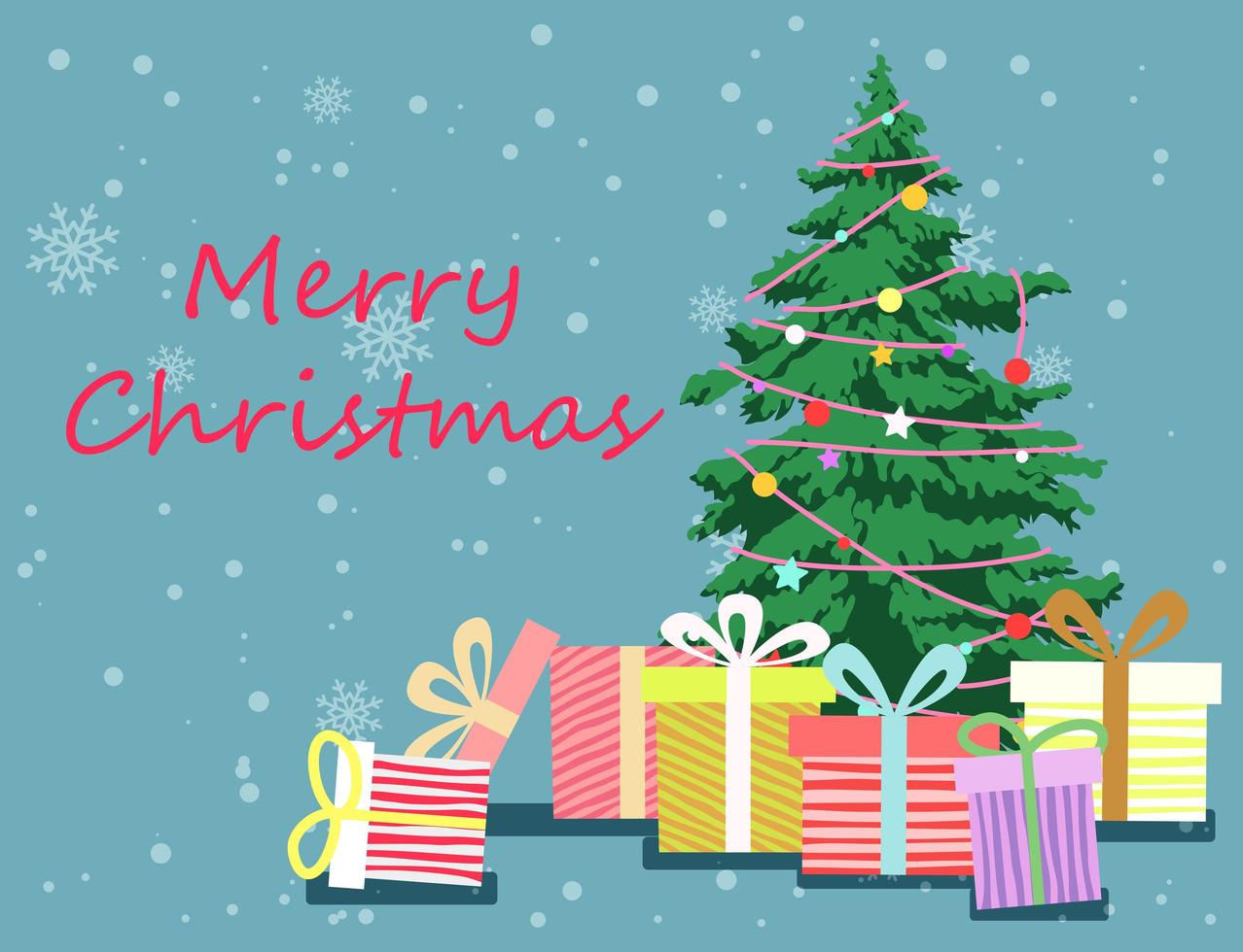 Merry Christmas Tree and Gifts Greeting  vector