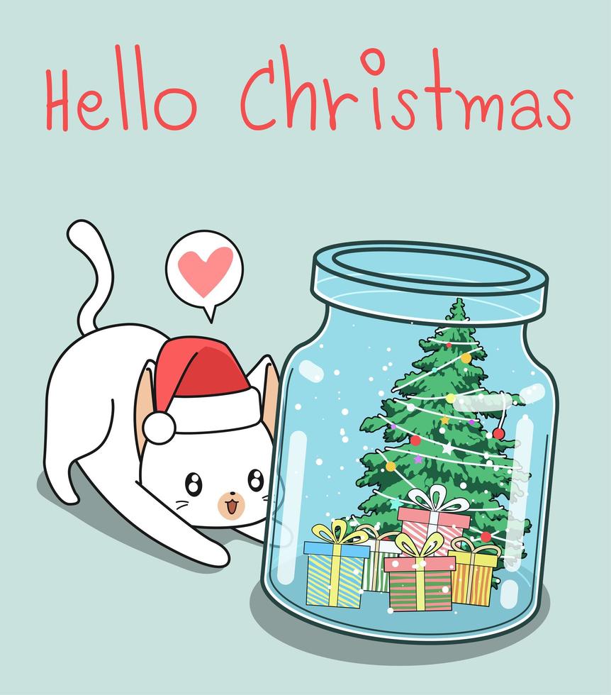 Hello Christmas In a Bottle Cat Background vector