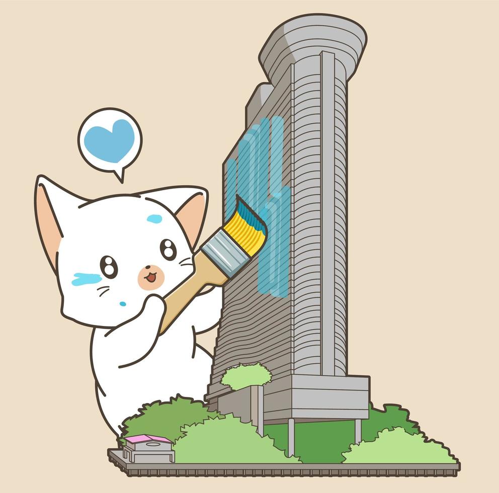 Ilustración de edificio de pintura de gato vector