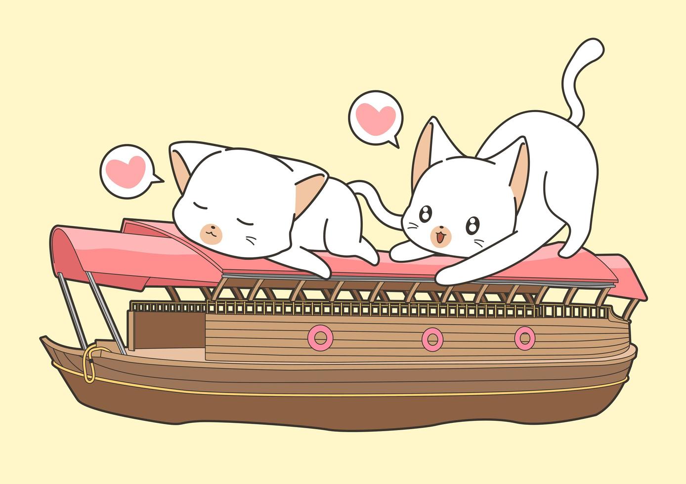 Adorable Cat Friends On Boat vector