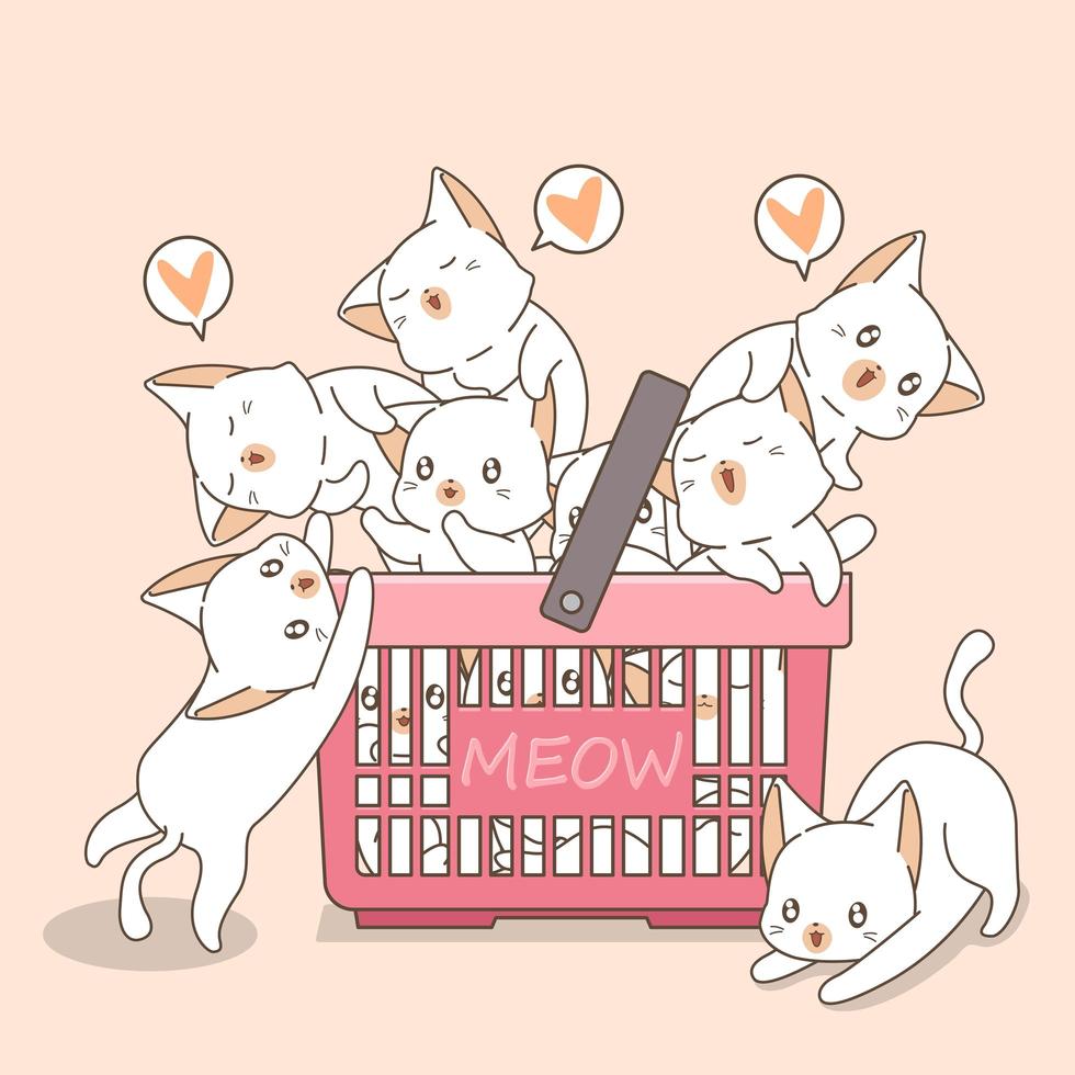 Adorable Cats In A Basket vector