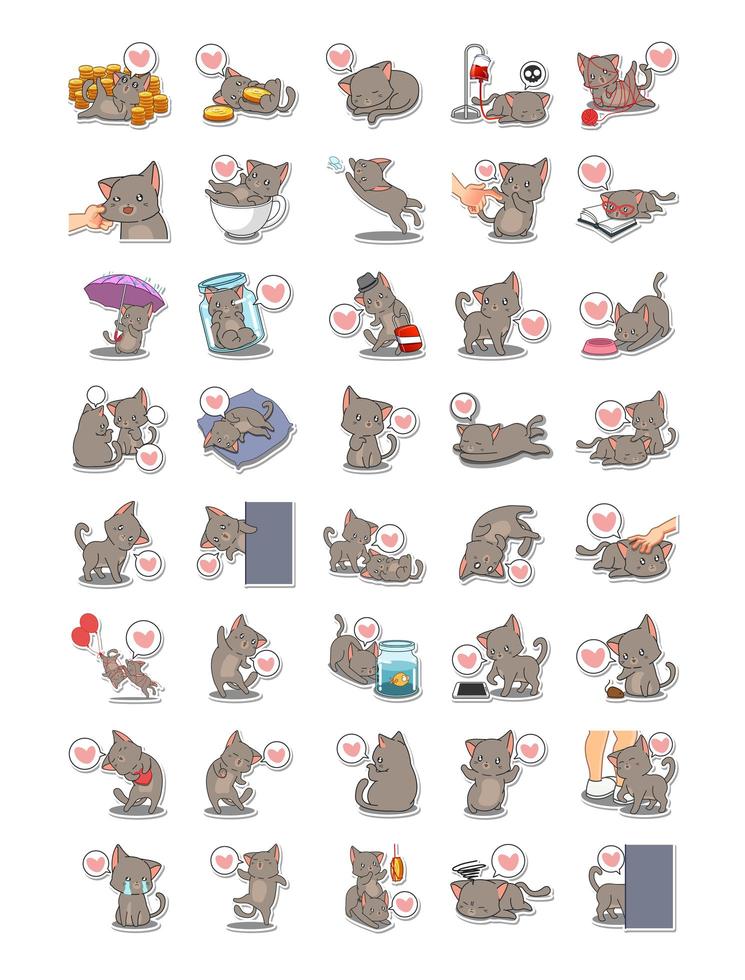 Set Of Cats Performing Different Tasks Collection vector