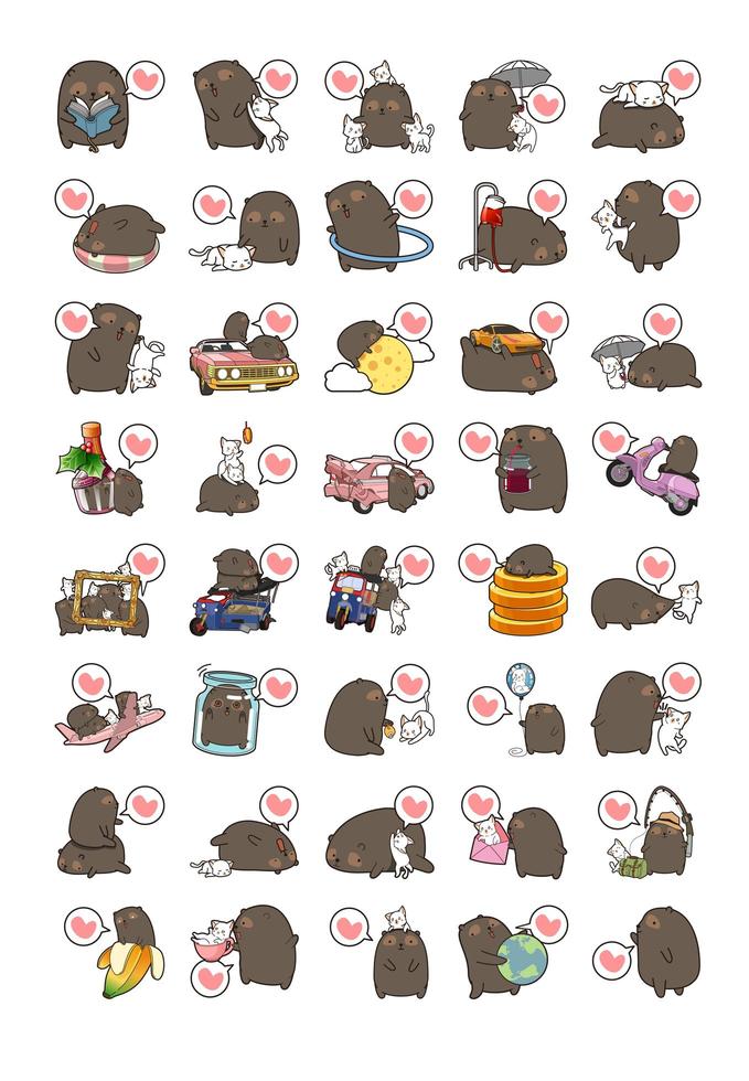 Adorable Bear and Cat Icon Collection vector